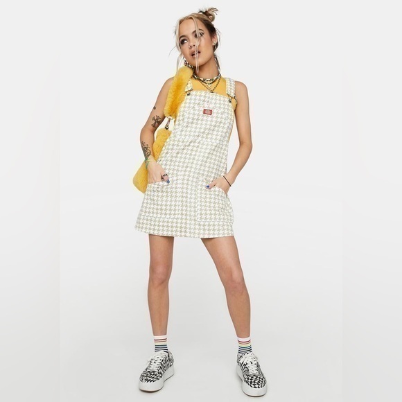 Dickies girl BRUSHED TWILL HOUNDSTOOTH OVERALL JUMPER DRESS - Picture 1 of 16